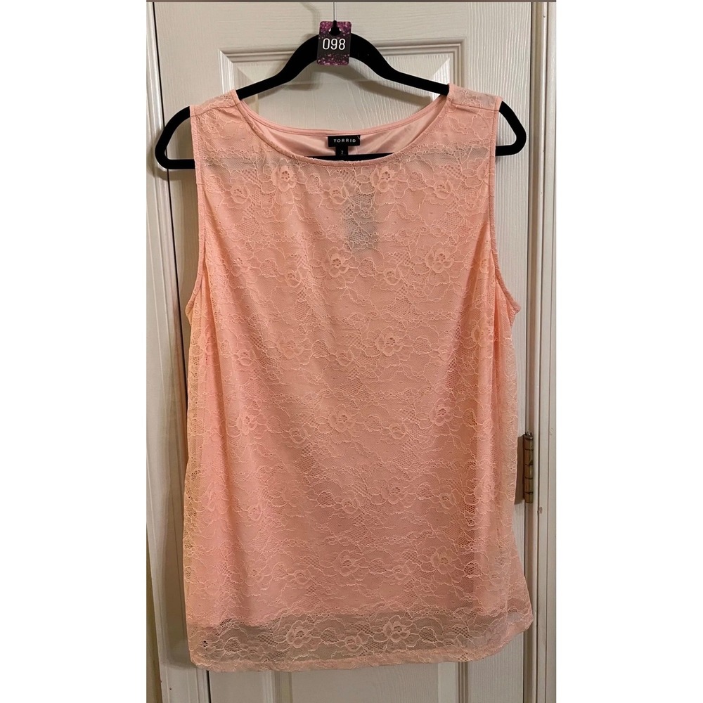 Torrid Womens Pink Floral Lace Sleeveless Scoop Neck Lined Tank Top Size 2X NWT